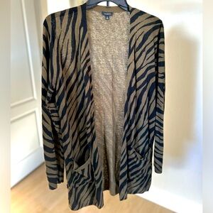 Olive green zebra print cardigan.